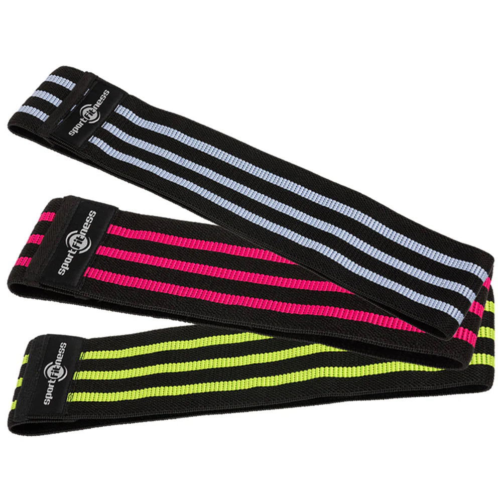 Bandas Planas Set X 3 Sportfitness Elásticas Cerradas Tela Color Rosado-Verde-Azul