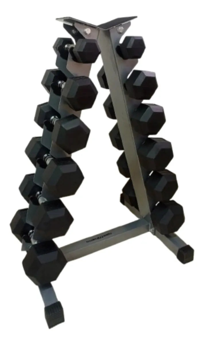 Pesas Mancuernas Hexagonal Set 6 Par + Rack Piramidal