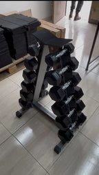 Pesas Mancuernas Hexagonal Set 6 Par + Rack Piramidal