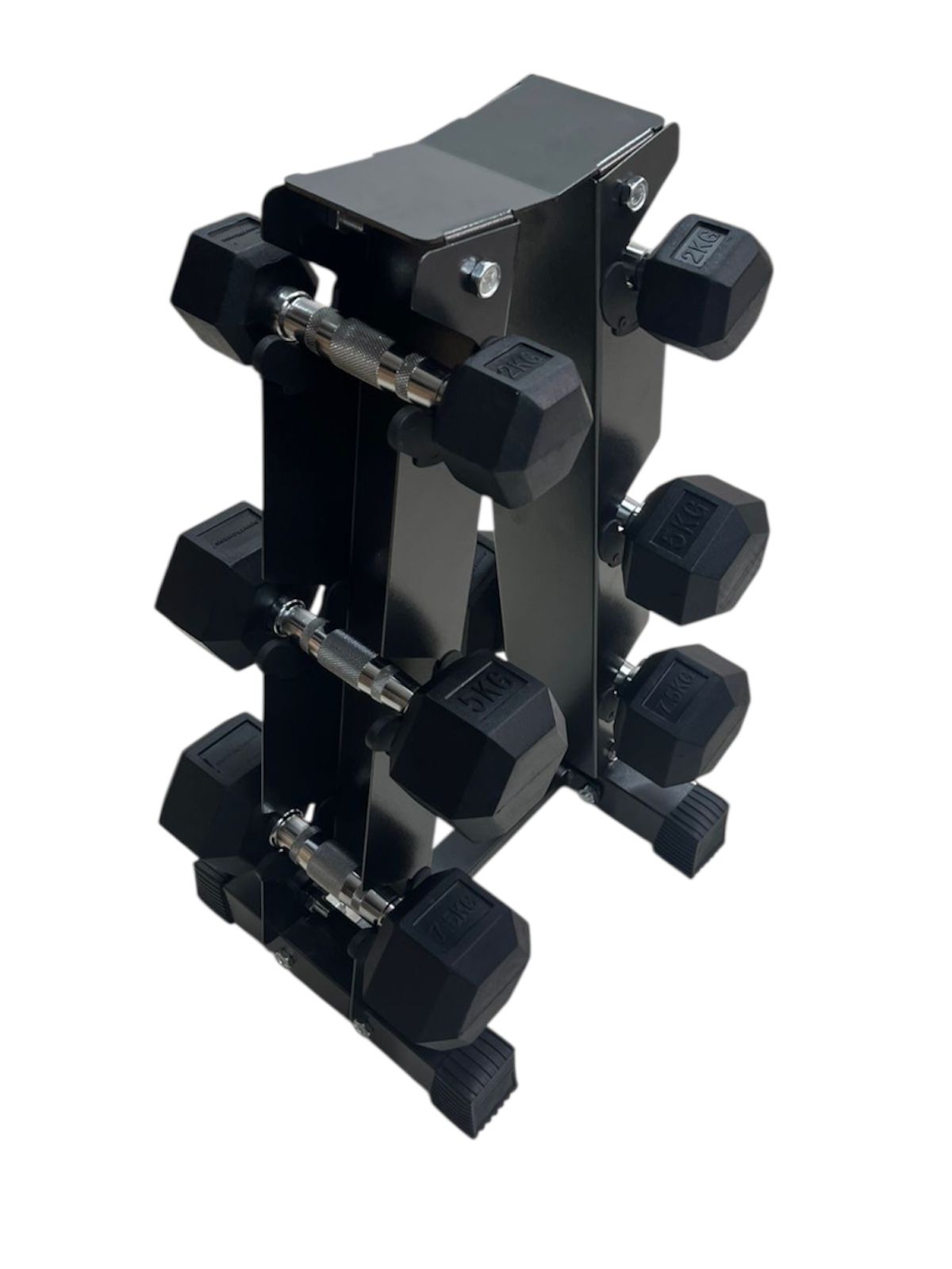 Pesas Mancuernas Hexagonal Set 3 Par 29 Kg + Rack Piramidal