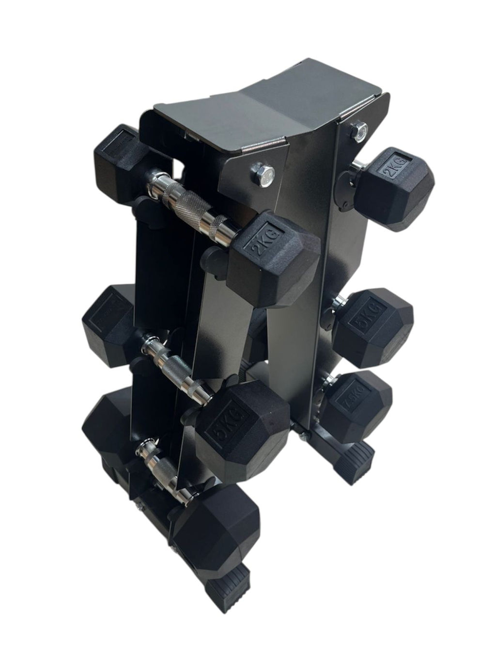 Pesas Mancuernas Hexagonal Set 3 Par 29 Kg + Rack Piramidal