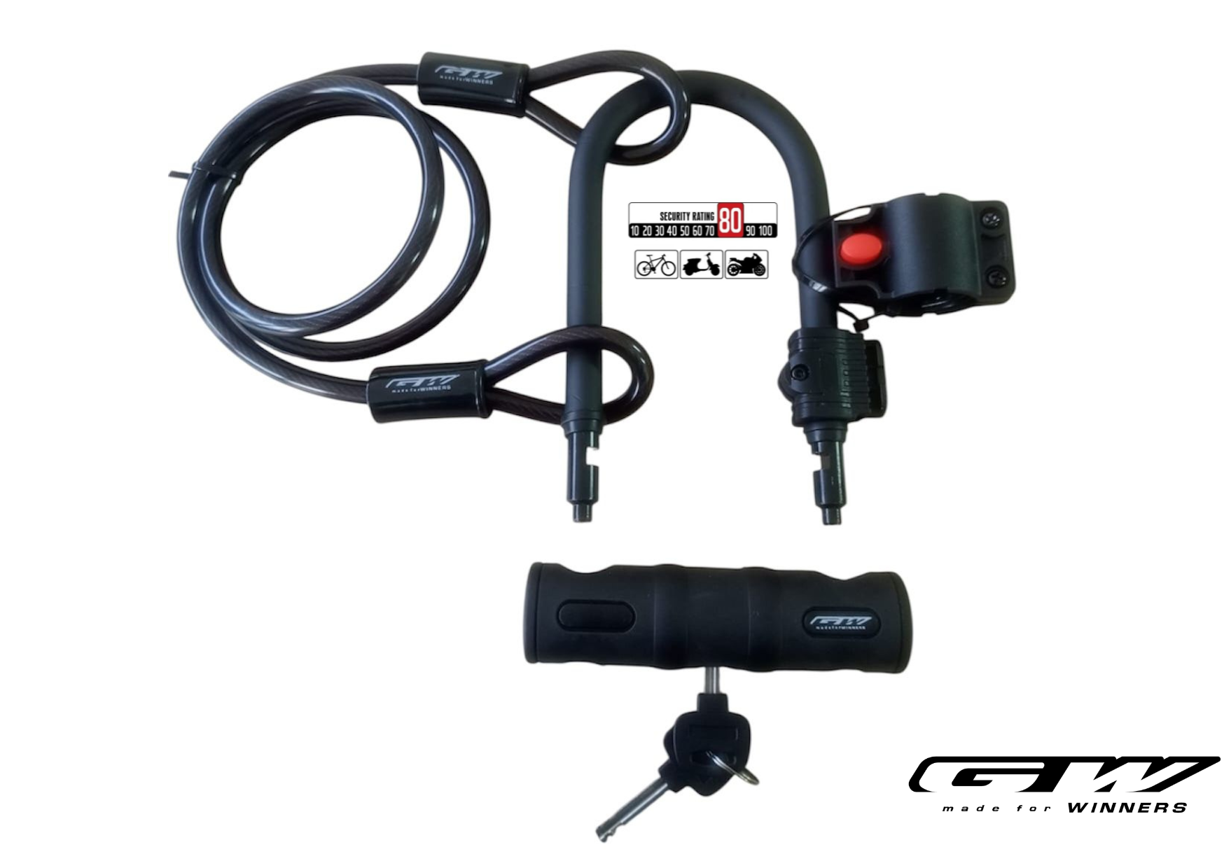 Candado Seguridad Set Guaya Gw U Lock Bicicleta + Cable de seguridad