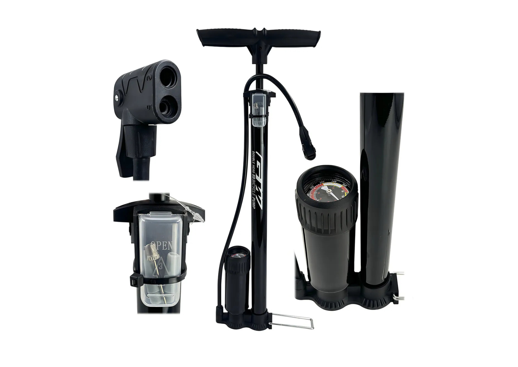 Inflador Bomba De Piso Gw Manómetro 160 Psi Doble Válvula Ruta Mtb