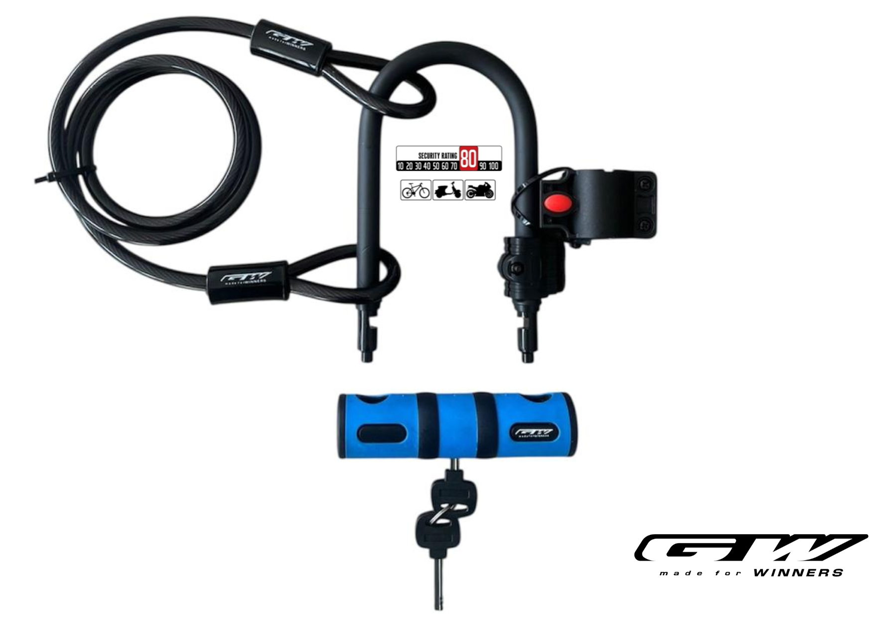 Candado Seguridad Set Guaya Gw U Lock Bicicleta + Cable de seguridad