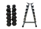 Pesas Mancuernas Hexagonal Set 6 Par + Rack Piramidal