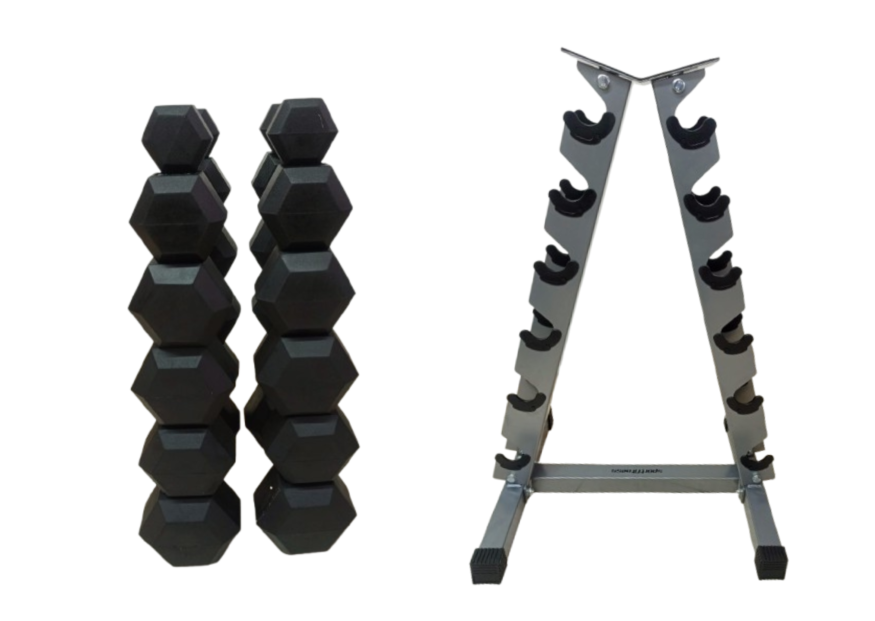 Pesas Mancuernas Hexagonal Set 6 Par + Rack Piramidal